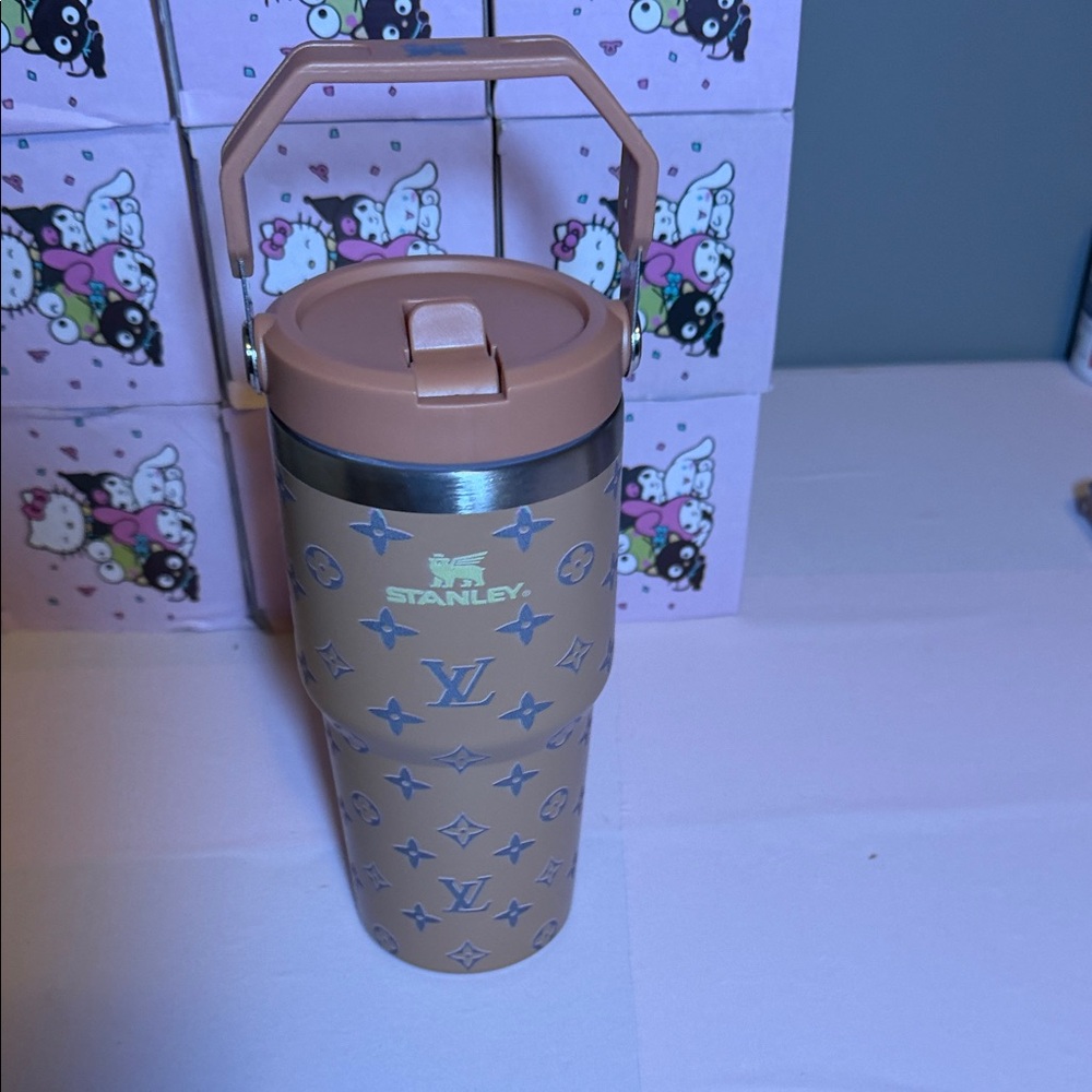 Stanley Tan Travel Tumbler with Silver Logo Accents